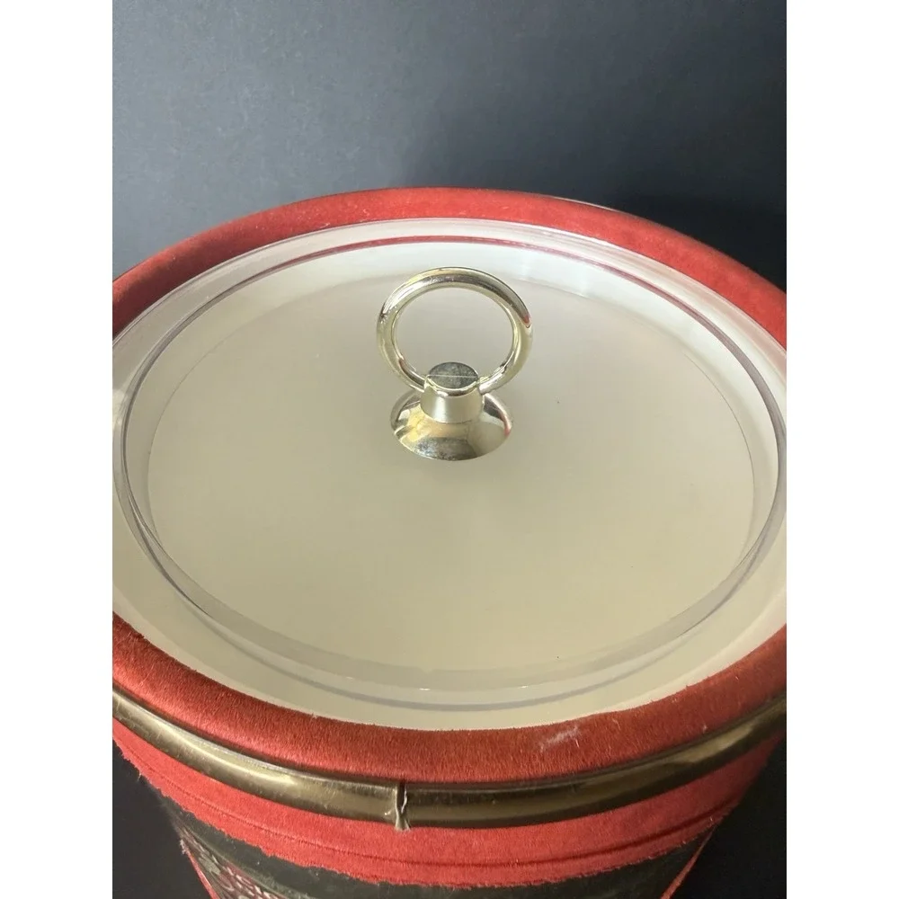 Vintage Coca-Cola Ice Bucket Red & Gold & Clear Acrylic Handle Made in USA EUC